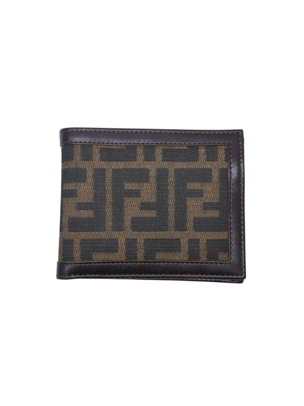 Fendi Zucca Pattern Bifold Wallet Compact Canvas Leather Brown